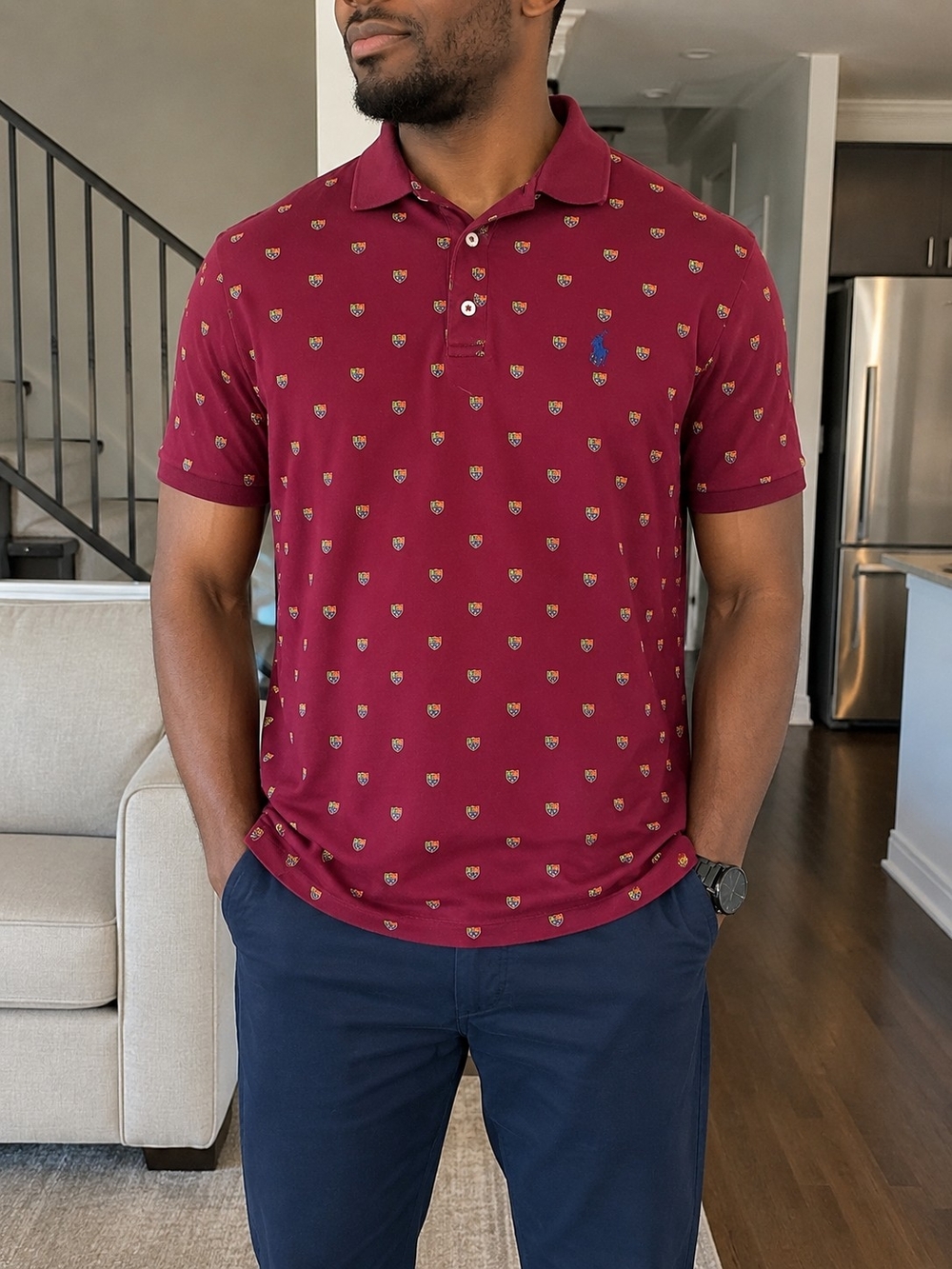 Polo Ralph Lauren Classic Fit Burgundy Crest Print Polo Shirt Men's XL Preppy